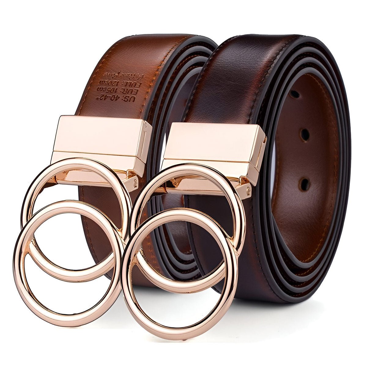Ceinture réversible en cuir  2 en 1 pour femme, modèle Lena, double anneau torsadé