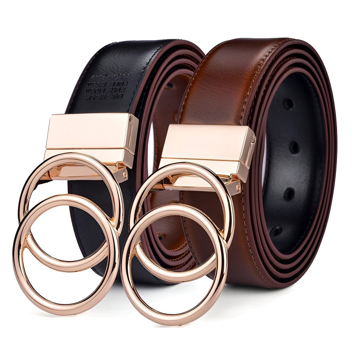 Ceinture réversible en cuir  2 en 1 pour femme, modèle Lena, double anneau torsadé