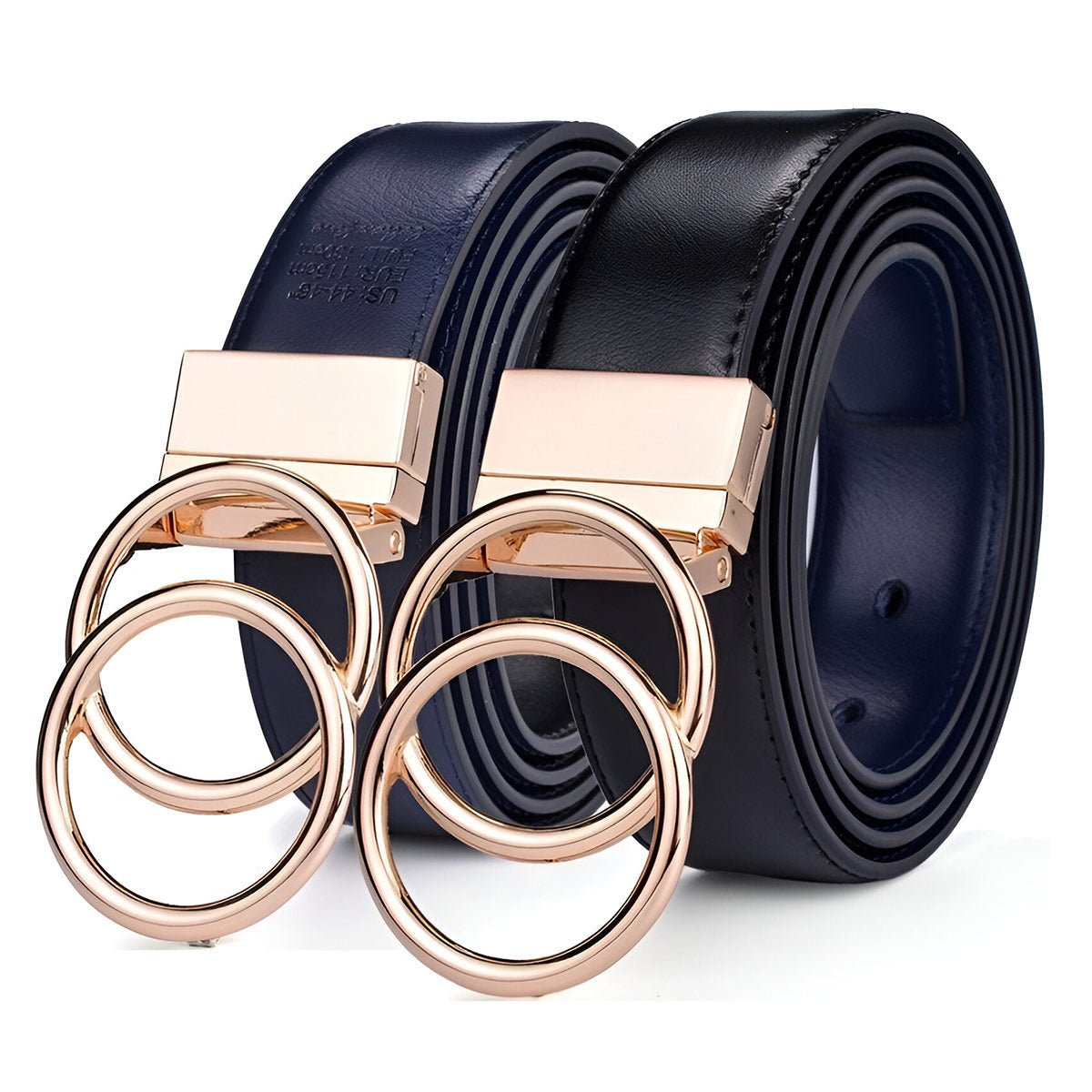 Ceinture réversible en cuir  2 en 1 pour femme, modèle Lena, double anneau torsadé