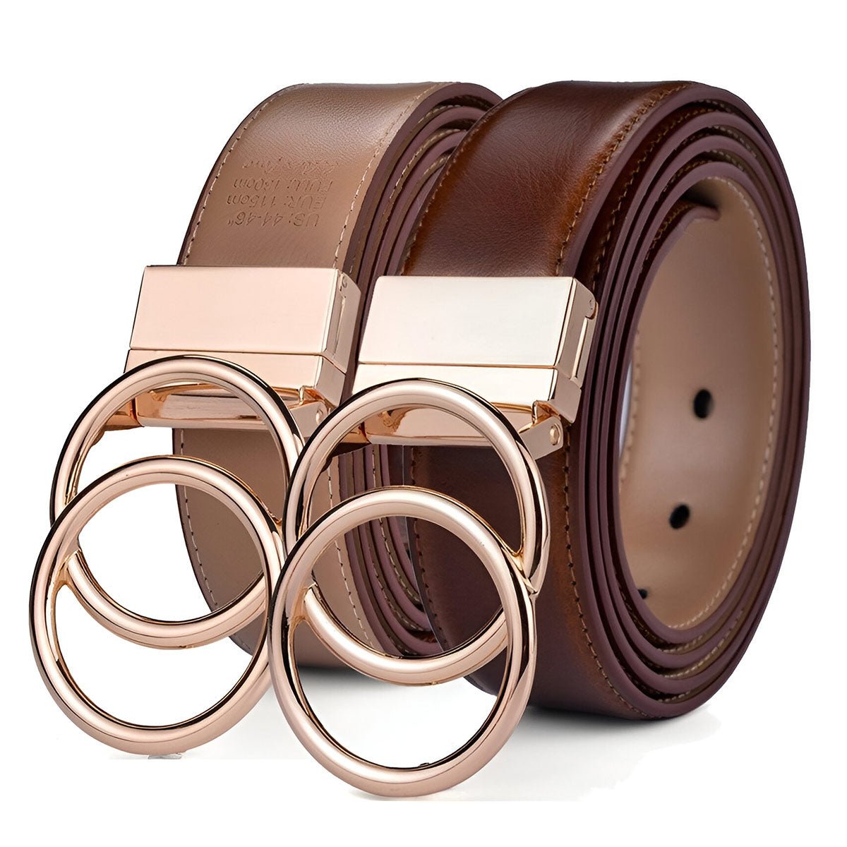 Ceinture réversible en cuir  2 en 1 pour femme, modèle Lena, double anneau torsadé