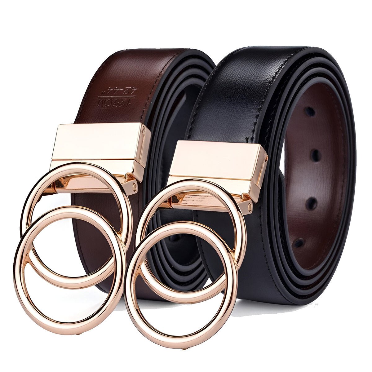 Ceinture réversible en cuir  2 en 1 pour femme, modèle Lena, double anneau torsadé
